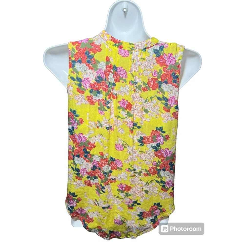 Meadow Rue by Anthropologie Yellow Floral Button Down Tank Top size 6 - Picture 2 of 5